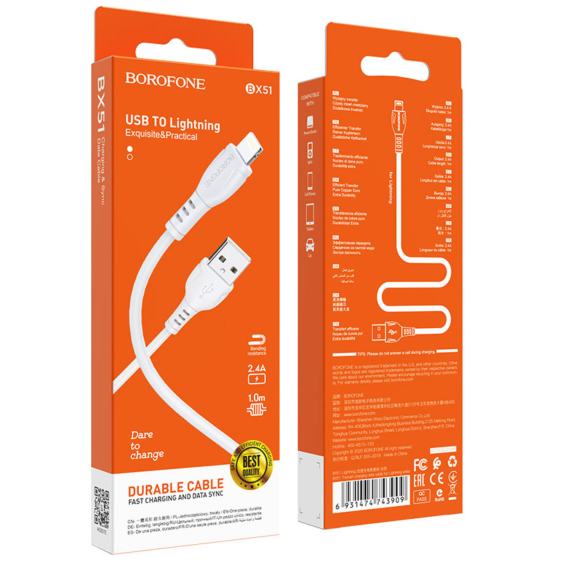 Cable chargeur Borofone-bx51 USB-lightning