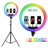 Ring light RGB avec support téléphone de diamètre 45 cm Trépied 2 M